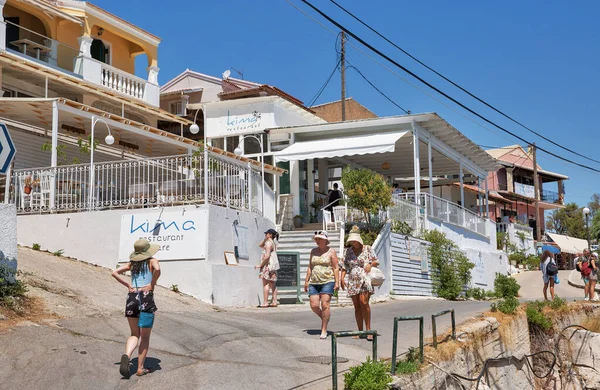 Kassiopi Corfu Greece August 2021 People Walk Kassiopi Waterfront Northeastern — стокове фото