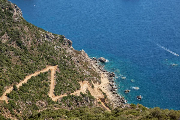 Curved Road Mountains View Paleokastritsa Corfu Island Greece — Fotografia de Stock