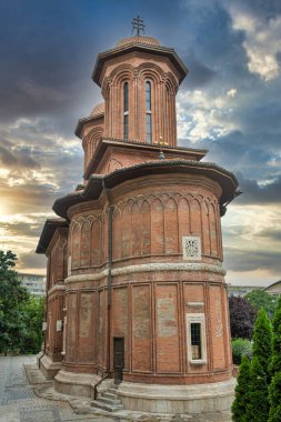 Dramatic sky view over Kretzulescu Church in Bucharest, Romania