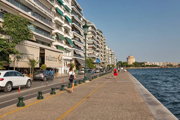 Thessaloniki Greece July 2021 Cityscape People Walking Waterfront Second Largest — Stock Fotó