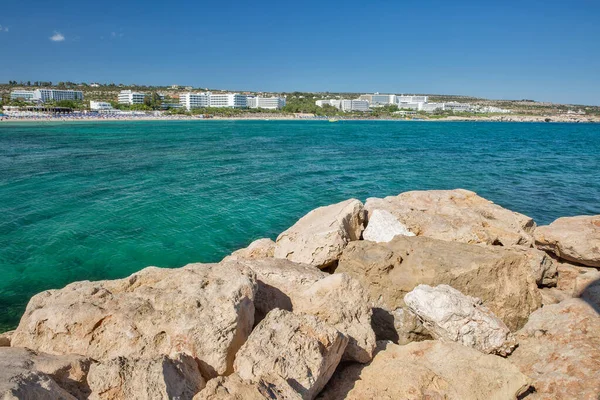 Paisagem Verão Com Hotéis Luxo Limanaki Pantachou Praias Melissi Ayia — Fotografia de Stock