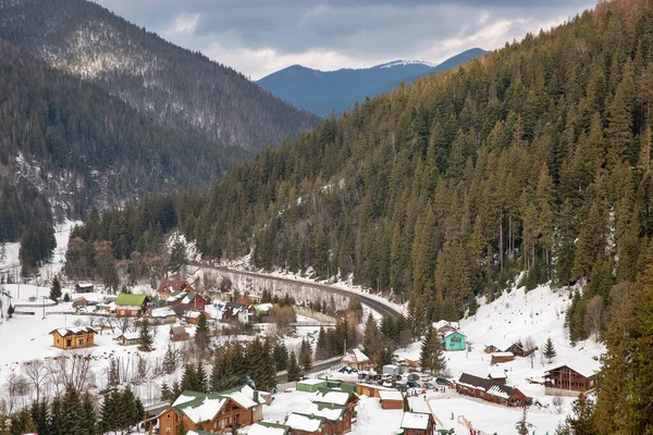 Aerial Landscape Winter Resort Vorochta Carpathian Mountains Ukraine — Stock Photo, Image