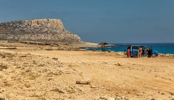 Ayia Napa Cyprus May 2021 Young Women Visit Cape Greco — Stock Photo, Image