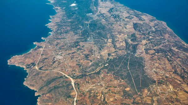 Aerial View Yeni Erenkoy Yesilkoy Agios Andronikos Villages Karpass Peninsula — Foto de Stock