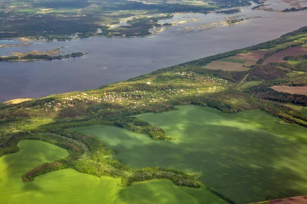 Вид Повітря Над Широкою Річкою Дніпро Центральній Україні — стокове фото