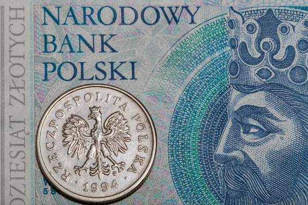 Пятьдесят Польских Злотых Пятьдесят Банкнот Монетный Макро — стоковое фото