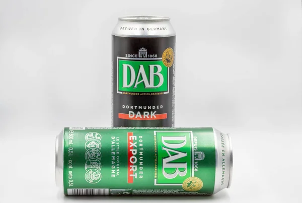 Kyiv Ukraine April 2021 Dab Dark Export German Beer Cans — Stock Photo, Image
