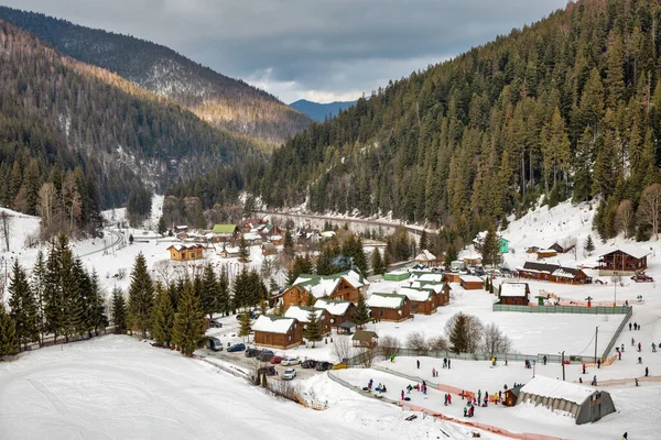 Aerial Landscape Winter Resort Vorokhta Carpathian Mountains Ukraine — Stock Photo, Image