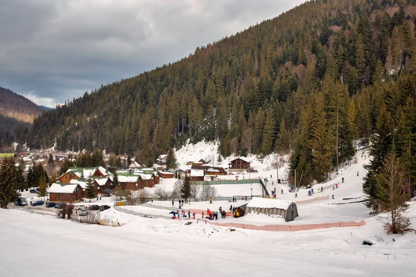 Vorokhta Ukraine February 2022 Aerial Landscape Winter Resort Vorokhta Carpathian — Stock Photo, Image