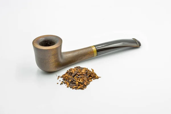 Деревянная Труба Курения Табака Крупным Планом Против Белого — стоковое фото