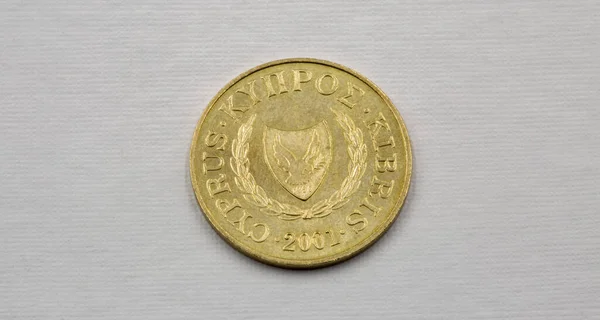 Cypriot Coin Cent 2001 Used Closeup White Background — Stockfoto