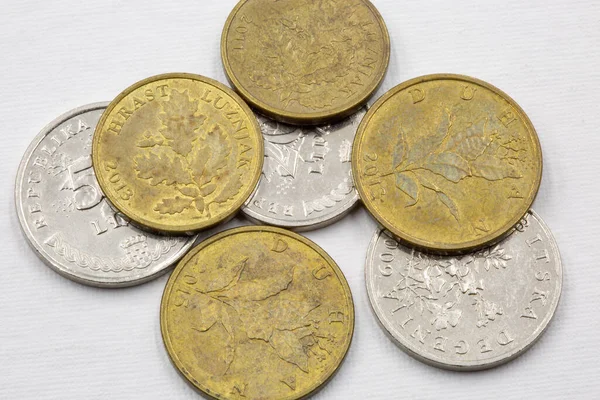 Used Croatian Coins Closeup White — 图库照片