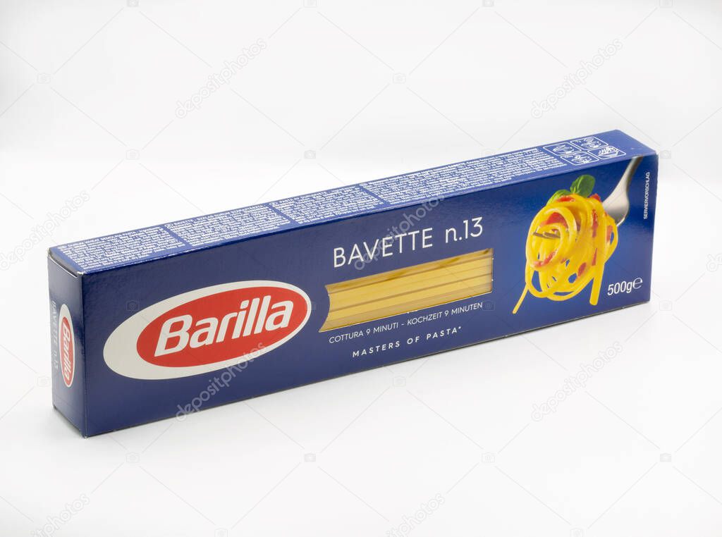 Kyiv Ukraine April 24 2022 Barilla Spaghetti Pack Closeup On White Kyiv Ukraine April 24 2022 Barilla Spaghetti Pack Closeup On White