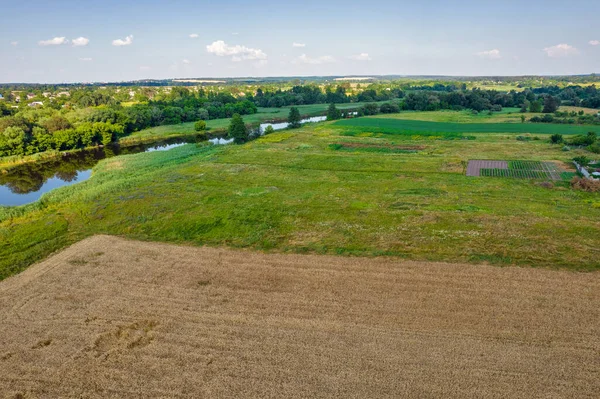 Drone Aerial View Summer Sunset River Ros Landscape Ukraine — Stock Photo, Image