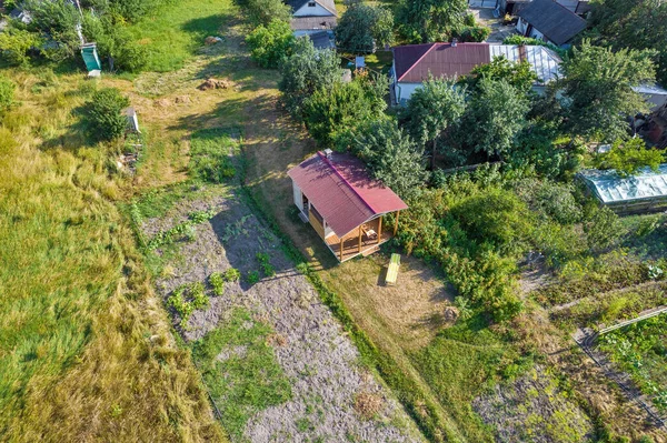 Drone Aerial View Summer Rural Landscape Back Yard Ukraine — 图库照片