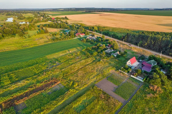 Drone Aerial View Summer Sunset Rural Landscape Ukraine — Stock Photo, Image