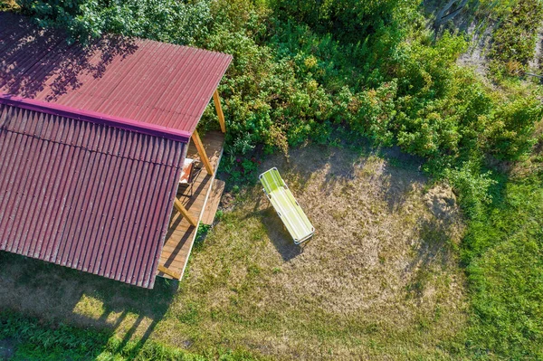 Drone Aerial View Gazebo Rest Back Yard Ukraine — Stock Photo, Image