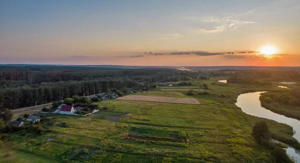 Drone Aerial View Summer Sunset River Ros Landscape Ukraine — Stock Photo, Image