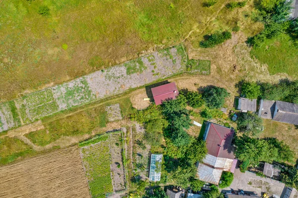 Drone Aerial View Summer Rural Landscape Back Yard Ukraine — Foto Stock