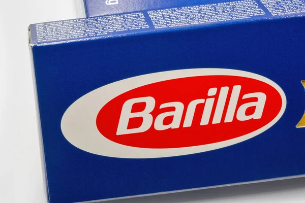 Kiev Oekraïne April 2022 Barilla Pasta Spaghetti Logo Verpakking Close — Stockfoto