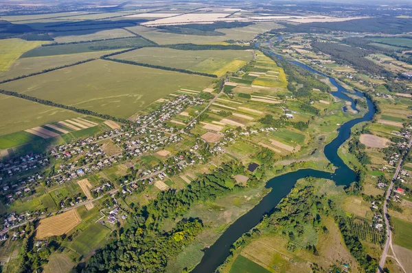 Drone Aerial View Summer River Ros Landscape Ukraine — Stock Photo, Image