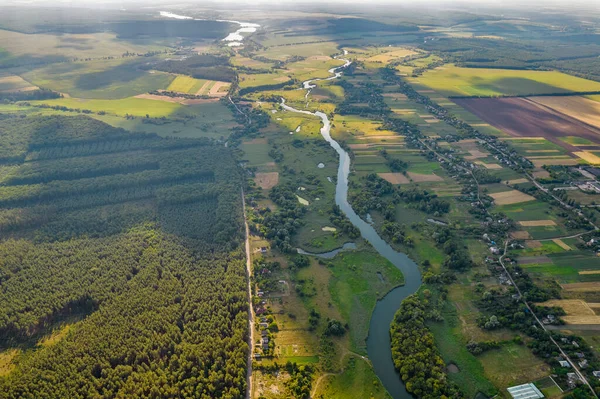 Drone Aerial View Summer River Ros Landscape Ukraine — ストック写真