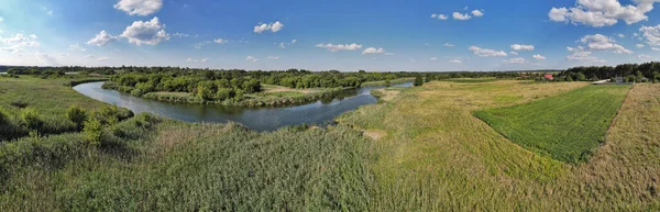 Drone Aerial Panorama Summer River Ros Landscape Ukraine — Stock Photo, Image