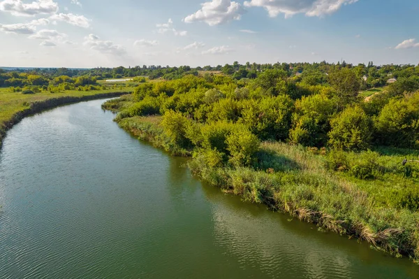 Drone Aerial View Summer Sunset River Ros Landscape Ukraine — Photo