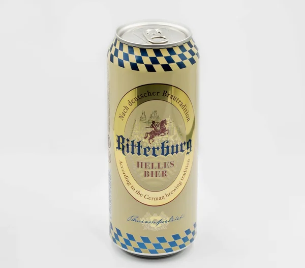 Kyiv Ukraine September 2021 Ritterburg Lager Lithuanian Beer Can Closeup — Stock Photo, Image