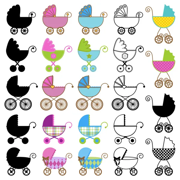 Collection of Bright Baby Carriage Vectors — Stock Vector