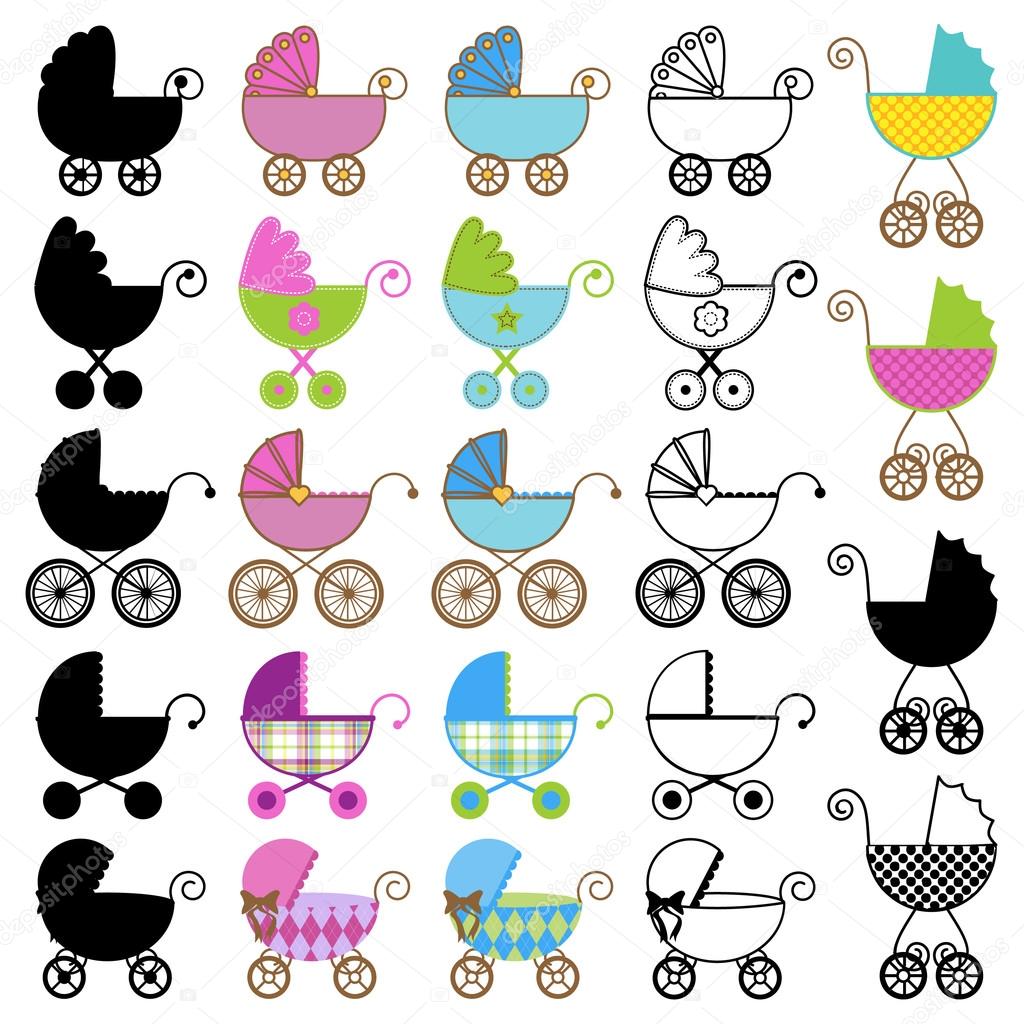 Collection of Bright Baby Carriage Vectors