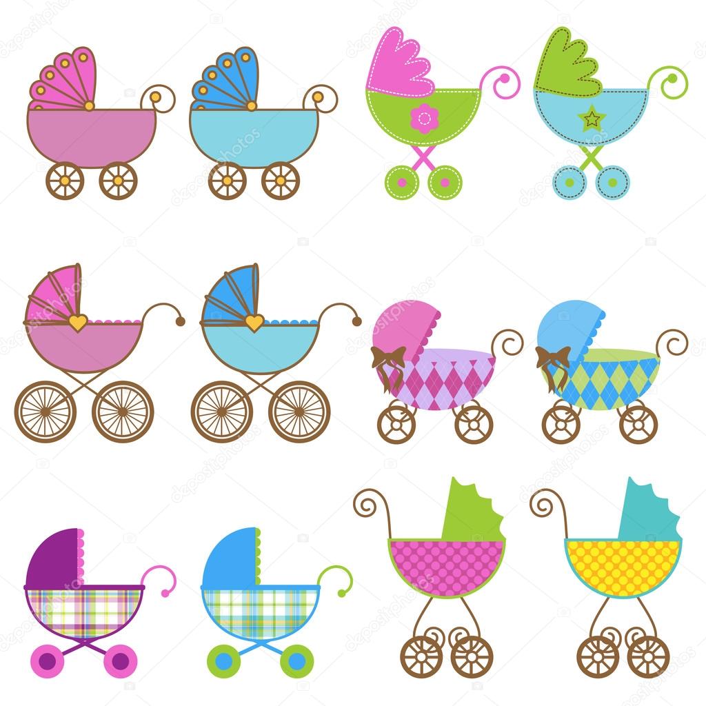 Collection of Bright Baby Carriage Vectors