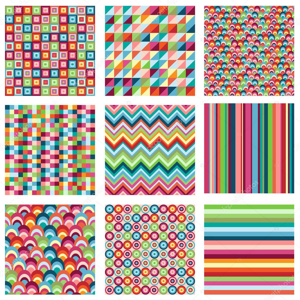 Vector Collection of Nine Bright Geometric Backgrounds