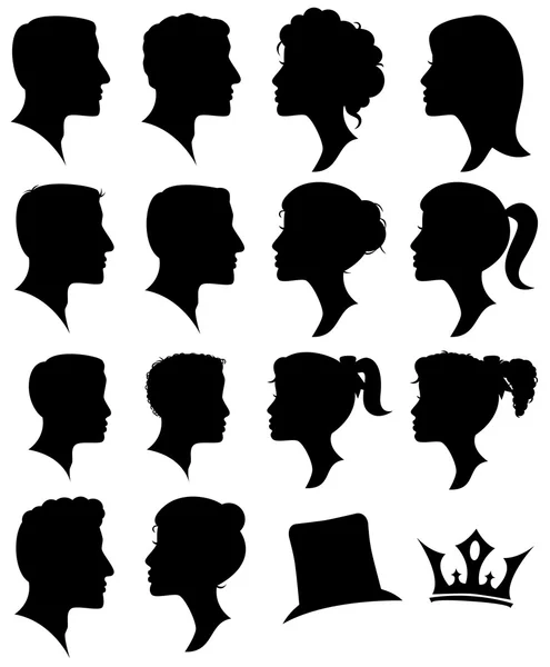 Ensemble vectoriel de silhouettes camée adulte et enfant, femmes et hommes — Image vectorielle