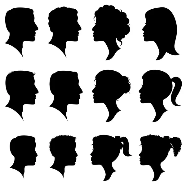 Ensemble vectoriel de silhouettes camée adulte et enfant, femmes et hommes — Image vectorielle