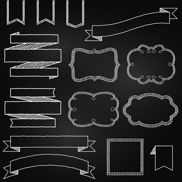 Vector Collection of Chalkboard Style Banners, Ribbons and Frames