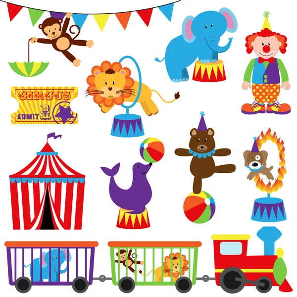 Vector conjunto de imágenes temáticas lindo circo — Vector de stock