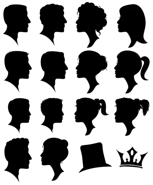 Vector Set of Female and Male Adult and Child Cameo Silhouettes Royalty Free Stock Illustrations