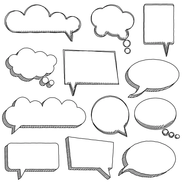 Vector Collection of Cute Doodle Speech or Thought Bubbles — Stock Vector