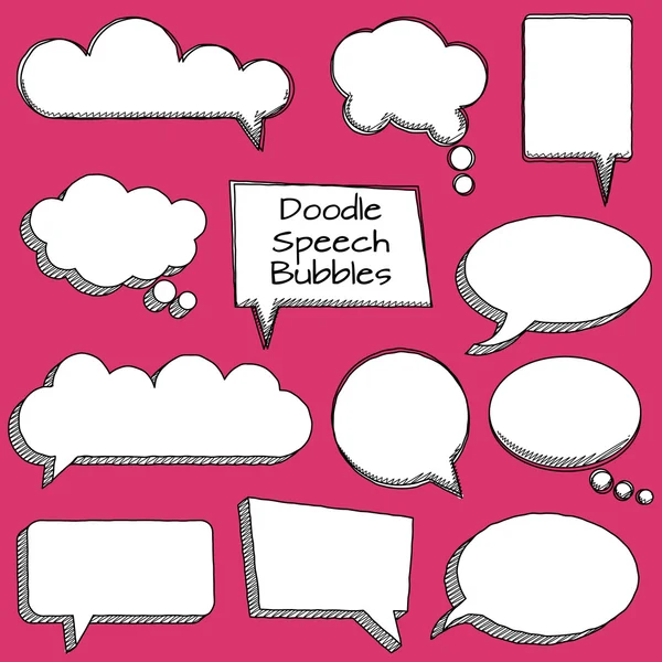 Coleção de vetores de fala Doodle bonito ou bolhas de pensamento — Vetor de Stock