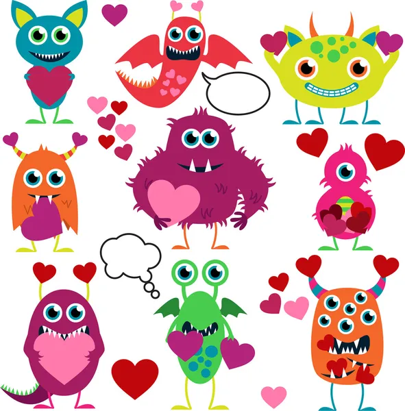 Vector set van schattige liefde monsters — Stockvector