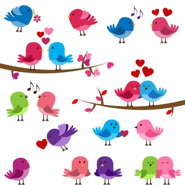 Vector Collection of Cute Love Birds — Stock Vector