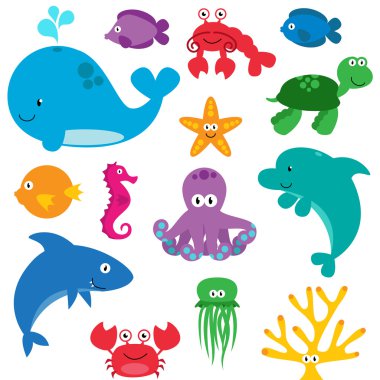 Vector Set of Cute Sea Creatures