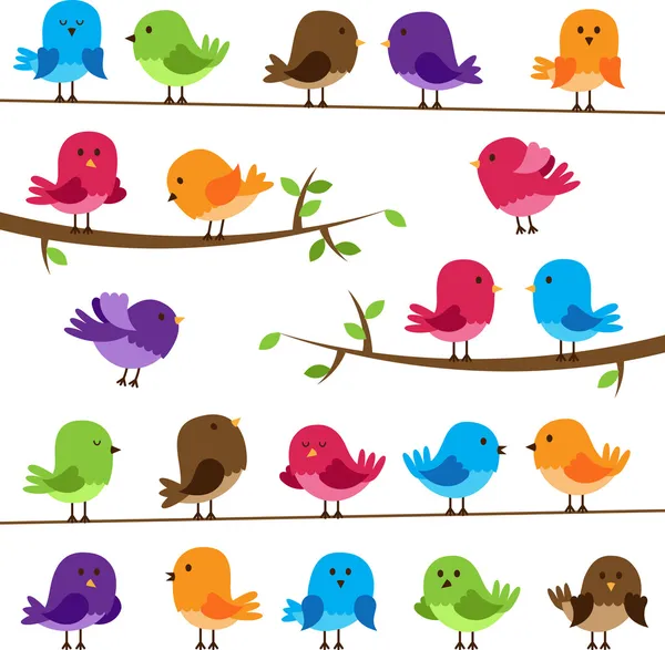 Conjunto de vectores de dibujos animados coloridos aves — Vector de stock