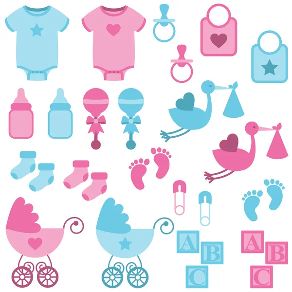 Vector Set of Boy and Girl Themed Baby Images — Stock Vector