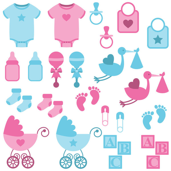 Vector Set of Boy and Girl Themed Baby Images