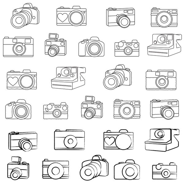 Hand Drawn Set of Vector Cameras