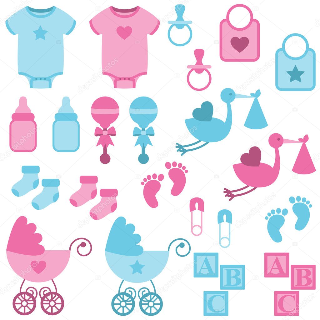 Vector Set of Boy and Girl Themed Baby Images