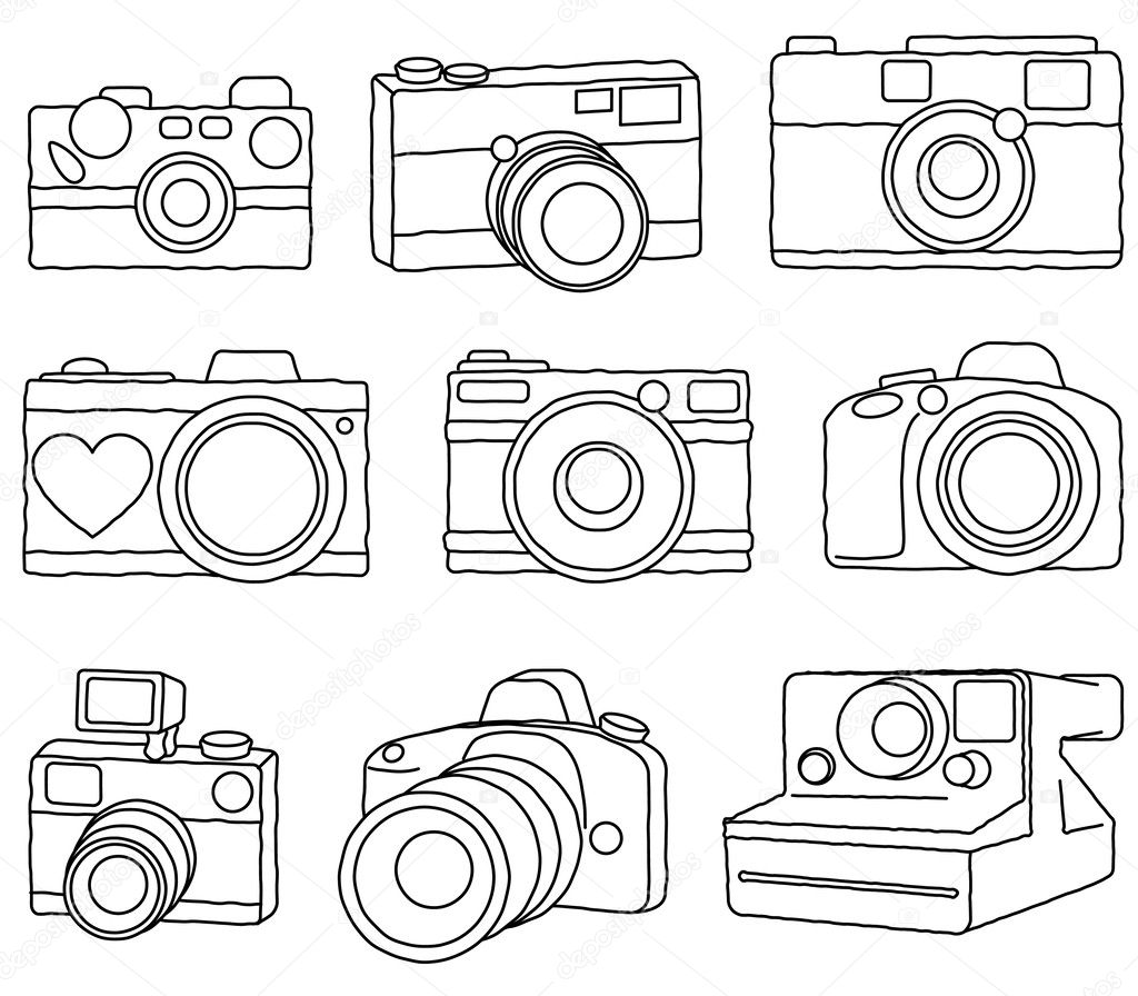 Hand Drawn Set of Vector Cameras