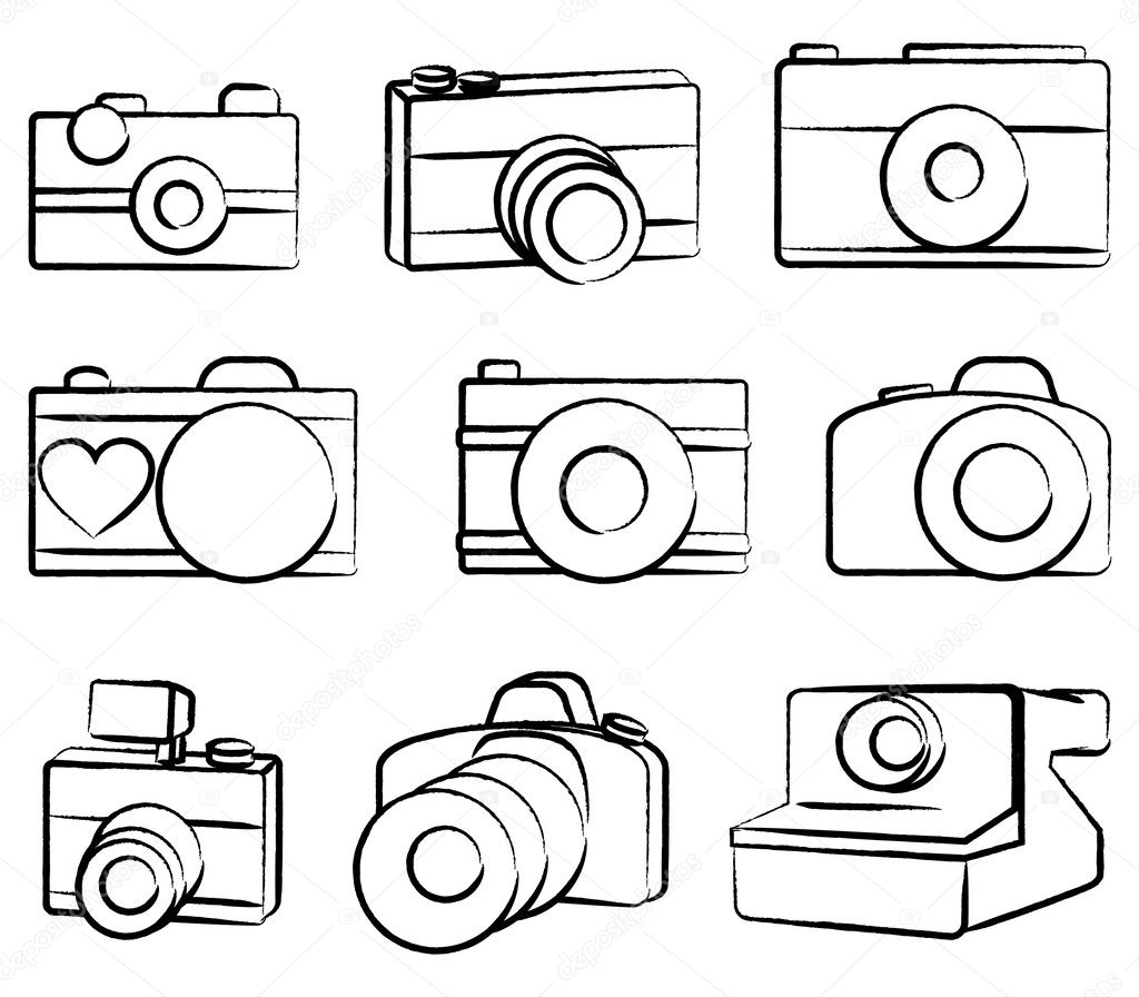 Hand Drawn Set of Vector Cameras